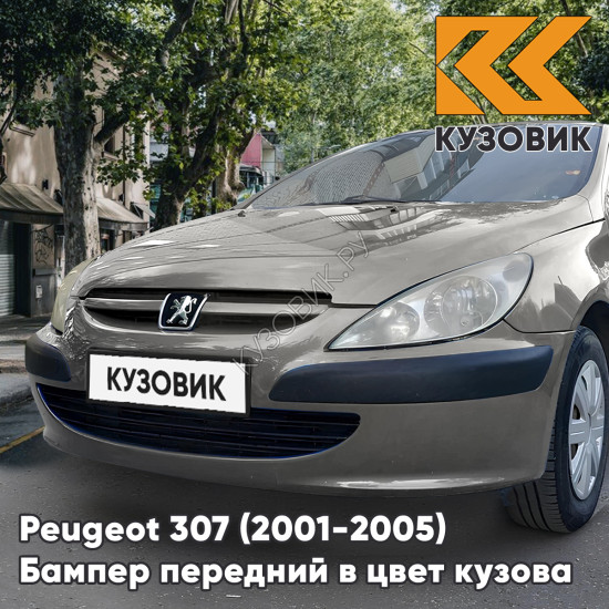 Бампер передний в цвет кузова Peugeot 307 (2001-2005) дорестайлинг без отверстий под птф KTN - GRIS ERMITAGE - Серый